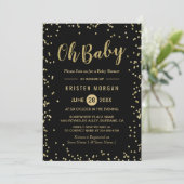 Oh Baby shower Trendy Black Gold Glitter Stippen Kaart (Staand voorkant)