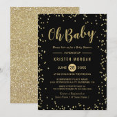 Oh Baby shower Trendy Black Gold Glitter Stippen Kaart (Voorkant / Achterkant)