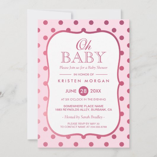 Oh Baby shower Trendy Pink Glitter Polka Dots Kaart (Voorkant)