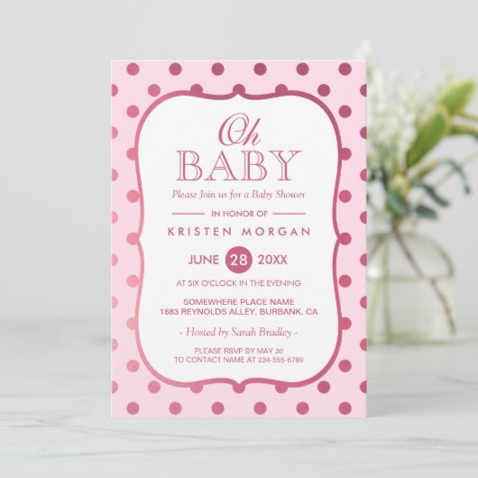 Oh Baby shower Trendy Pink Glitter Polka Dots Kaart (Staand voorkant)