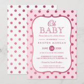 Oh Baby shower Trendy Pink Glitter Polka Dots Kaart (Voorkant / Achterkant)