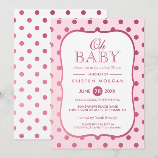 Oh Baby shower Trendy Pink Glitter Polka Dots Kaart (Voorkant / Achterkant)