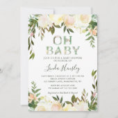 Oh Baby shower Typografie Floral Greenery White Kaart (Voorkant)