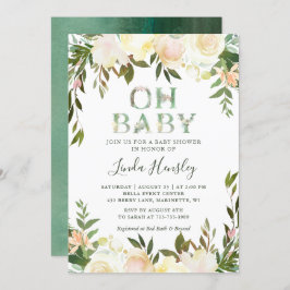 Oh Baby shower Typografie Floral Greenery White Kaart