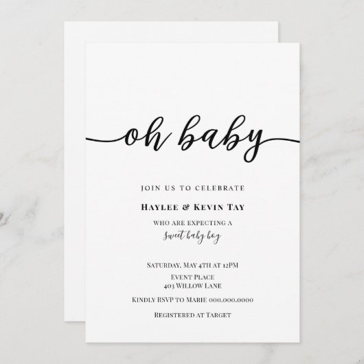 Oh Baby shower uitnodiging (Voorkant / Achterkant)