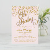 Oh Baby shower Uitnodiging | Blush Pink en Gold (Staand voorkant)