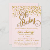Oh Baby shower Uitnodiging | Blush Pink en Gold (Voorkant / Achterkant)