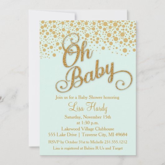 Oh Baby shower Uitnodiging | Mint en Glitter (Voorkant)