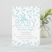 Oh Baby shower Uitnodigingjongen Blue Silver Glitt Kaart (Staand voorkant)