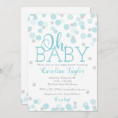 Oh Baby shower Uitnodigingjongen Blue Silver Glitt Kaart (Voorkant / Achterkant)