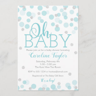 Oh Baby shower Uitnodigingjongen Blue Silver Glitt Kaart
