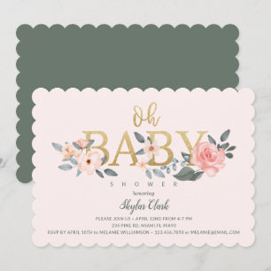 Oh Baby shower Waterverf Floral Blush Roos Garden Kaart
