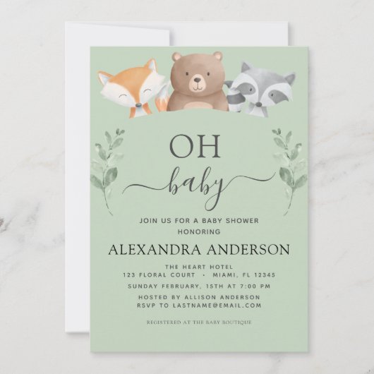 Oh Baby shower Woodland Cute Animals Kaart (Voorkant)