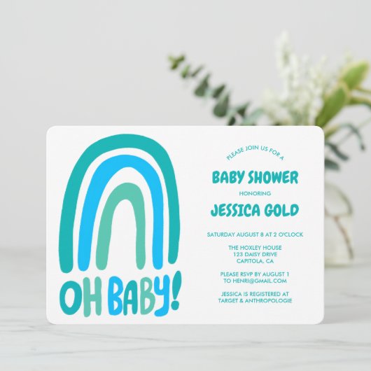 OH BABY SHOWER Zoete Blauwe Regenboog OP MAAT Kaart (Staand voorkant)