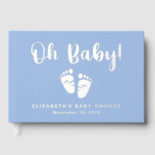 Oh Baby Silver Foil Blue Baby Feet Boy Shower Gastenboek (Voorkant)