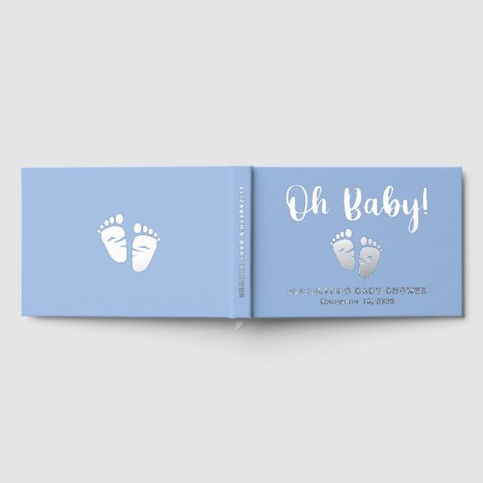 Oh Baby Silver Foil Blue Baby Feet Boy Shower Gastenboek (Volledig)