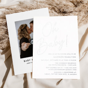 Oh Baby Silver Script Photo Baby shower Folie Uitnodiging
