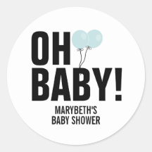 Oh Baby Simple Blue Balloon Baby shower Sticker
