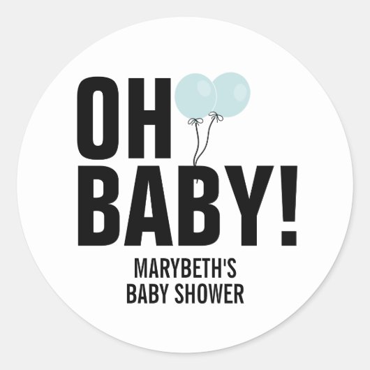 Oh Baby Simple Blue Balloon Baby shower Sticker (Voorkant)