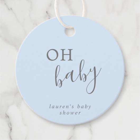 Oh Baby Simple Blue en Grey Boy Baby shower Bedankjes Labels (Voorkant)