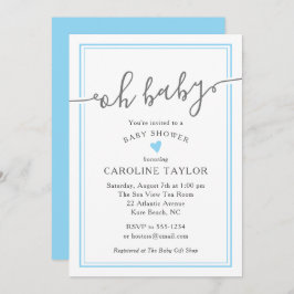 Oh Baby Simple Blue Heart Boy Baby shower Kaart