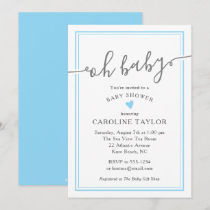 Oh Baby Simple Blue Heart Boy Baby shower Kaart