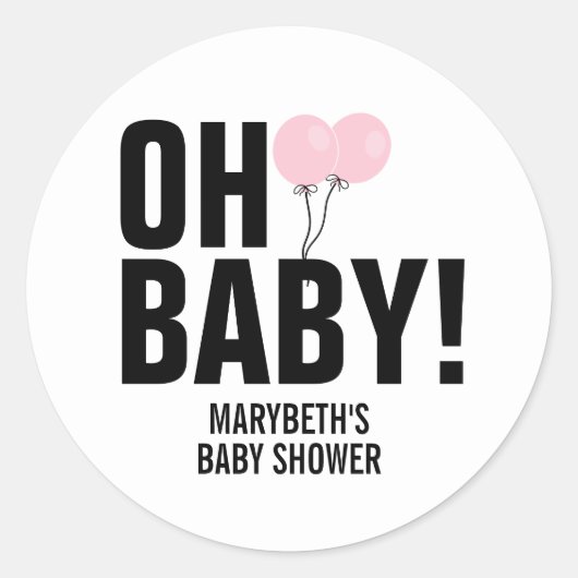 Oh Baby Simple Pink Ballon Baby shower Sticker (Voorkant)