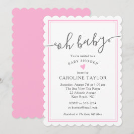 Oh Baby Simple Pink Heart Girl Baby shower Kaart