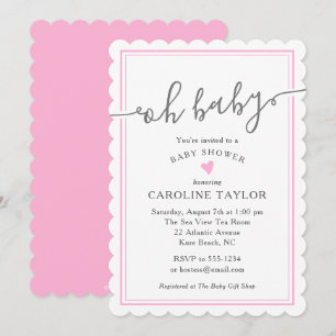 Oh Baby Simple Pink Heart Girl Baby shower Kaart