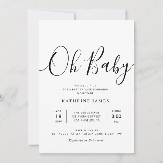 OH BABY Simple script baby shower Kaart (Voorkant)
