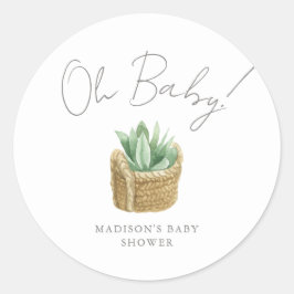 Oh Baby Simple Succulent Baby shower Ronde Sticker