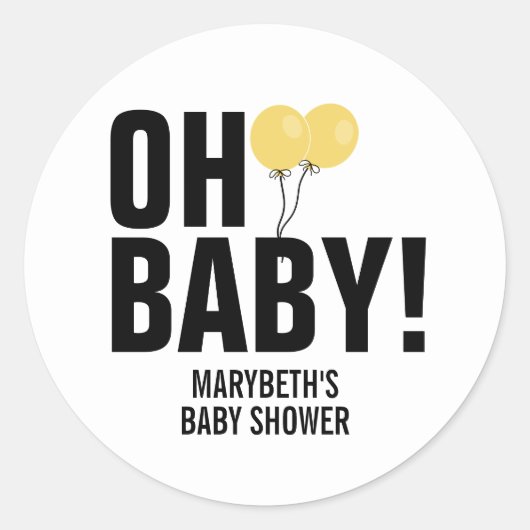 Oh Baby Simple Yellow Ballon Baby shower Sticker (Voorkant)