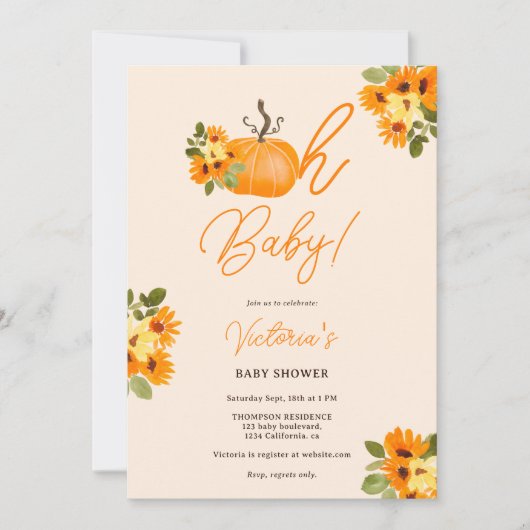 Oh Baby sinaasappel pompoen bloemenneutraal baby s Kaart (Voorkant)