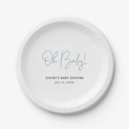 Oh Baby Sky Blue gepersonaliseerd Baby shower Papieren Bordje