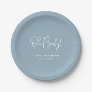 Oh Baby Sky Blue gepersonaliseerd Baby shower Papieren Bordje