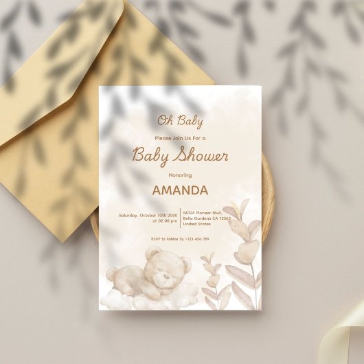 Oh Baby! Slaap Beer Boho Neutraal Baby shower Kaart