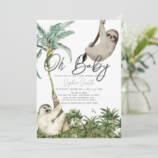 Oh Baby Sloth Oerwoud Baby shower Kaart (Staand voorkant)