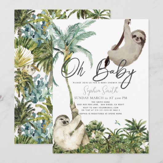 Oh Baby Sloth Oerwoud Baby shower Kaart (Voorkant / Achterkant)