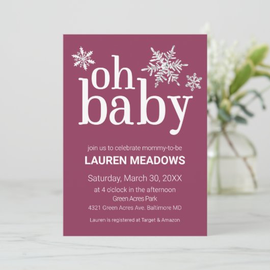 Oh Baby Snowflake Winter Baby shower Uitnodiging (Staand voorkant)