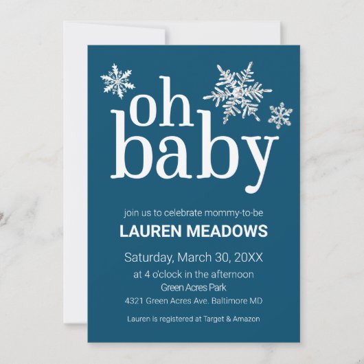 Oh Baby Snowflake Winter Baby shower Uitnodiging (Voorkant)