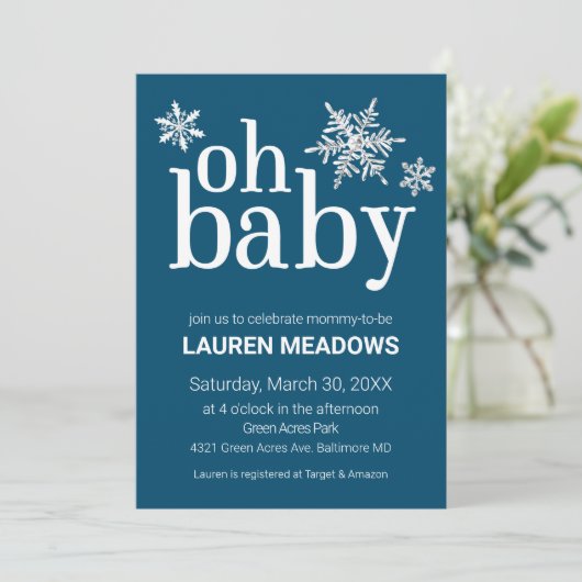 Oh Baby Snowflake Winter Baby shower Uitnodiging (Staand voorkant)
