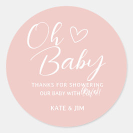 Oh Baby Soft Blush Pink Bedankt Baby shower Ronde Sticker