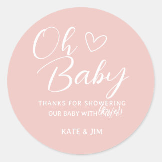 Oh Baby Soft Blush Pink Bedankt Baby shower Ronde Sticker