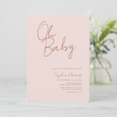 Oh Baby Soft Blush Pink Minimale uitnodiging (Staand voorkant)