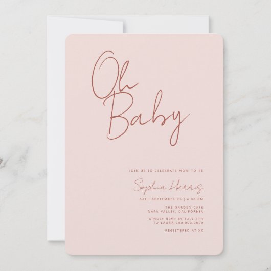 Oh Baby Soft Blush Pink Minimale uitnodiging (Voorkant)