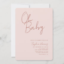 Oh Baby Soft Blush Pink Minimale uitnodiging