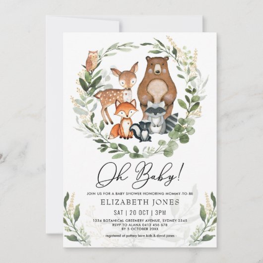 Oh Baby | Soft Greenery Woodland Forest Shower Kaart (Voorkant)