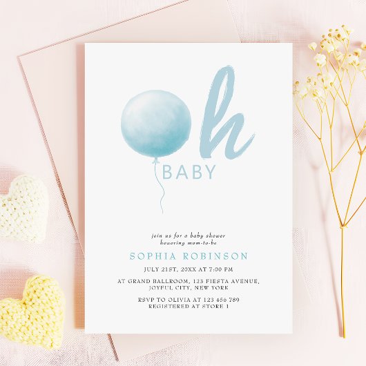 Oh Baby Soft Pastel Blue Balloon Baby Boy Shower Kaart