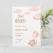 Oh Baby! Soft Pink Cloud Baby Beer Shower Kaart (Staand voorkant)