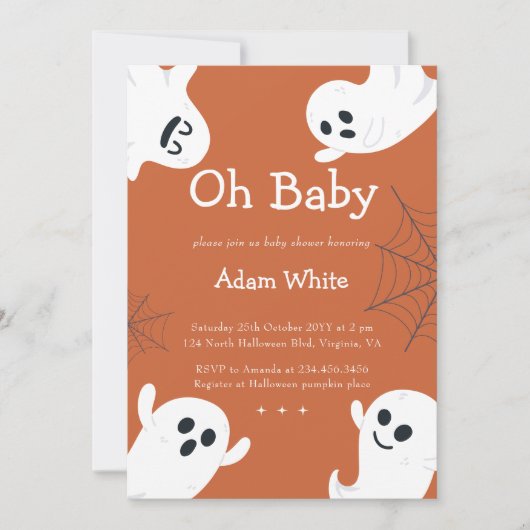 Oh Baby Spooky Ghost Halloween Herfst Baby shower Kaart (Voorkant)